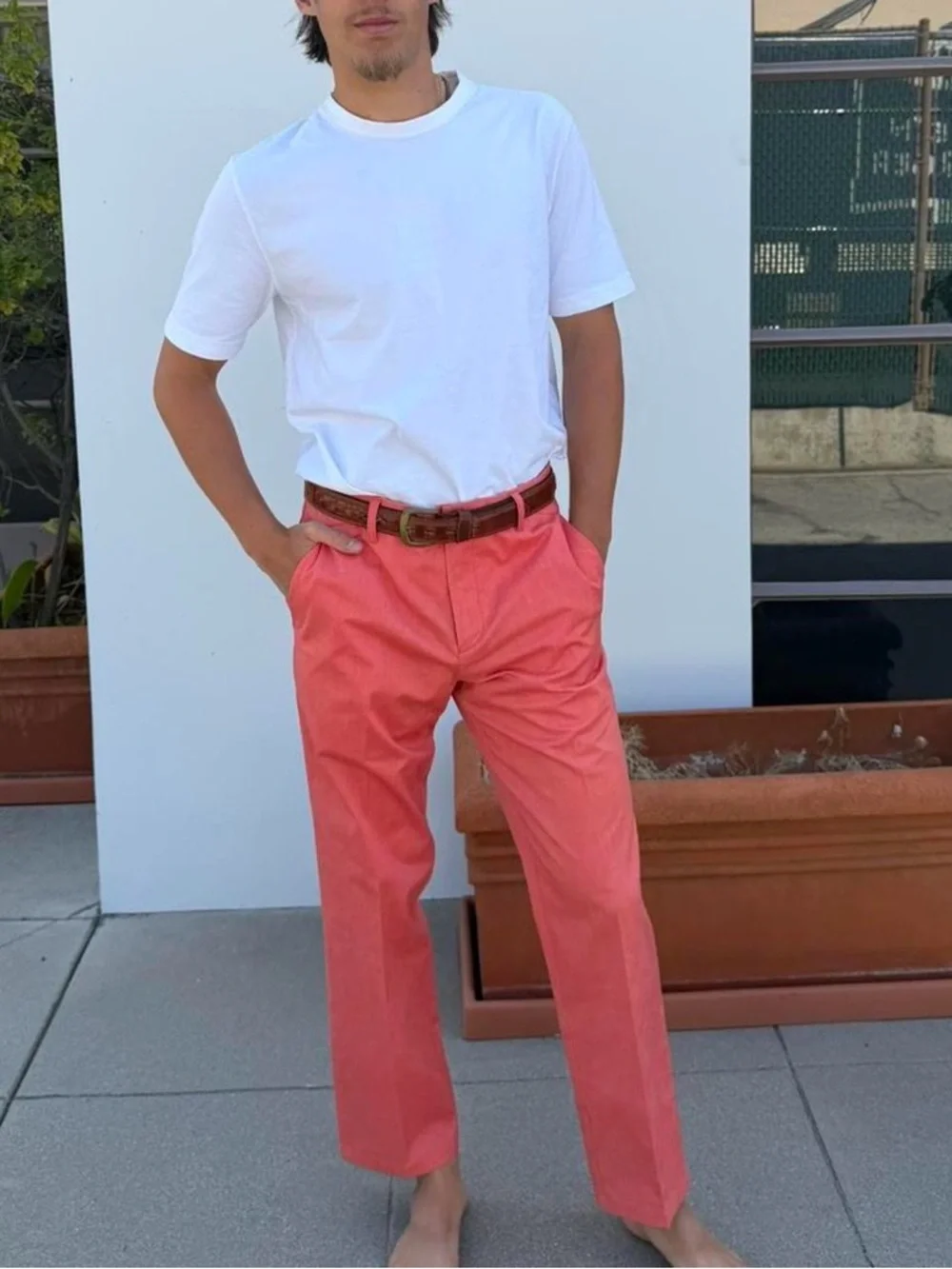 Vtg retro one in a million Coral pink chino pant trouser 33x33